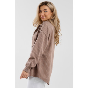 Рубашка женская №36987 лён смесовый (р-ры: 44-56) коричневый Рубашка женская №36987 лён смесовый (р-ры: 44-56) коричневый