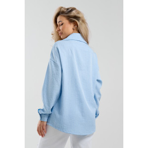 Рубашка женская №36987 лён смесовый (р-ры: 44-56) голубой Рубашка женская №36987 лён смесовый (р-ры: 44-56) голубой