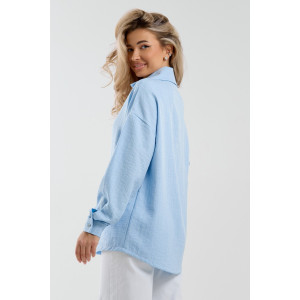 Рубашка женская №36987 лён смесовый (р-ры: 44-56) голубой Рубашка женская №36987 лён смесовый (р-ры: 44-56) голубой