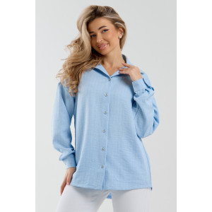 Рубашка женская №36987 лён смесовый (р-ры: 44-56) голубой Рубашка женская №36987 лён смесовый (р-ры: 44-56) голубой