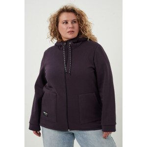 Толстовка женская №83606 футер 3-х нитка с начесом (р-ры: 56-70) серо-фиолетовый Толстовка женская №83606 футер 3-х нитка с начесом (р-ры: 56-70) серо-фиолетовый