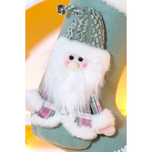 Новогодний декоративный носок для подарков 057709 Дед мороз зеленый