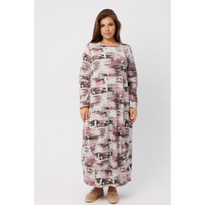 Платье женское П201 джерси набивная (р-ры: 50-60) розово-серый Платье женское П201 джерси набивная (р-ры: 50-60) розово-серый
