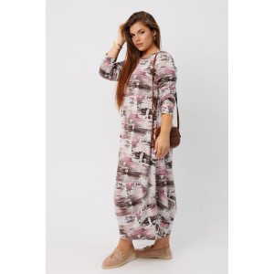 Платье женское П201 джерси набивная (р-ры: 50-60) розово-серый Платье женское П201 джерси набивная (р-ры: 50-60) розово-серый