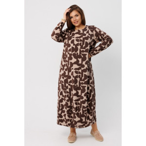 Платье женское П201 джерси набивная (р-ры: 50-60) бежевые полусферы Платье женское П201 джерси набивная (р-ры: 50-60) бежевые полусферы