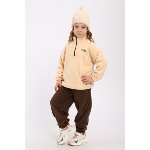 Костюм двойка детский МЛШ "Бэмби" флис (р-ры: 92-122) молочный-коричневый Костюм двойка детский МЛШ "Бэмби" флис (р-ры: 92-122) молочный-коричневый
