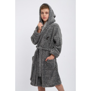 Халат детский "Отдых" велсофт (р-ры: 134-164) серый Халат детский "Отдых" велсофт (р-ры: 134-164) серый