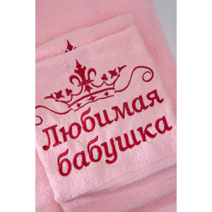 Полотенце махровое с вышивкой №14418/12 "Любимая бабушка" светло-розовый Полотенце махровое с вышивкой №14418/12 "Любимая бабушка" светло-розовый