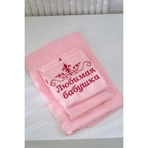Полотенце махровое с вышивкой №14418/12 "Любимая бабушка" светло-розовый Полотенце махровое с вышивкой №14418/12 "Любимая бабушка" светло-розовый