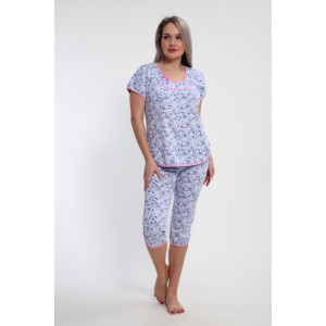 Пижама женская "Ретро" М427 кулирка (р-ры: 46-60) цветы на сиреневом