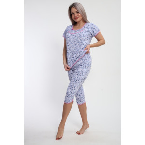 Пижама женская "Ретро" М427 кулирка (р-ры: 46-60) цветы на сиреневом