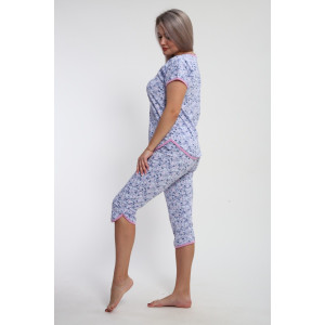 Пижама женская "Ретро" М427 кулирка (р-ры: 46-60) цветы на сиреневом