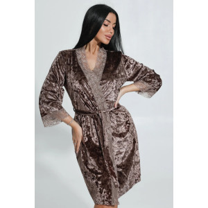 Пеньюар двойка женский "Малахит" бархат (р-ры: 44-58) кофе