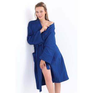 Халат женский вафельный "Relax" (последний размер) синий 56-58