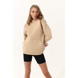 Худи женское №88511 футер 3-х нитка с начесом (последний размер) бежевый 50-52