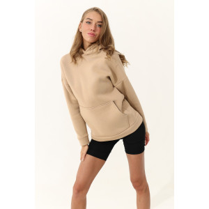 Худи женское №88511 футер 3-х нитка с начесом (последний размер) бежевый 50-52