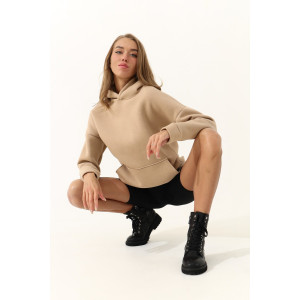 Худи женское №88511 футер 3-х нитка с начесом (последний размер) бежевый 50-52