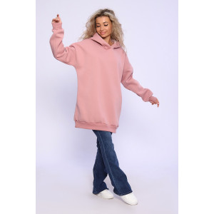 Худи женское №89328 футер 3-х нитка с начесом (последний размер) сухая роза 46,52