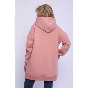 Худи женское №89328 футер 3-х нитка с начесом (последний размер) сухая роза 46,52