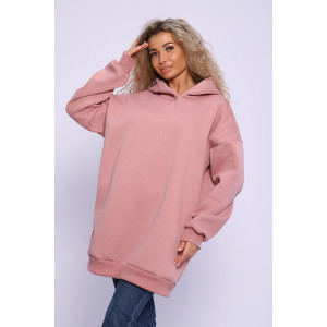 Худи женское №89328 футер 3-х нитка с начесом (последний размер) сухая роза 46,52