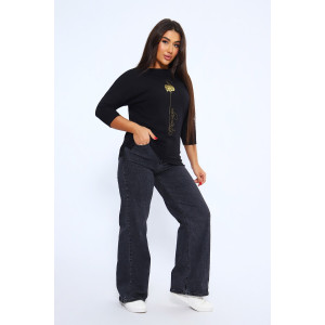 Лонгслив женский №82068 кулирка с лайкрой пенье (последний размер) черный 56