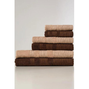 Набор махровых полотенец "Жатка" 6 шт. коричневый-бежевый Набор махровых полотенец "Жатка" 6 шт. коричневый-бежевый