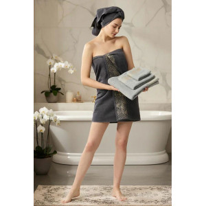 Набор махровых полотенец "Листья" 6 шт. серый-синий