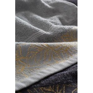 Набор махровых полотенец "Листья" 6 шт. серый-синий