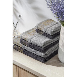 Набор махровых полотенец "Листья" 6 шт. серый-синий