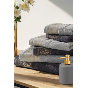 Набор махровых полотенец "Листья" 6 шт. серый-синий