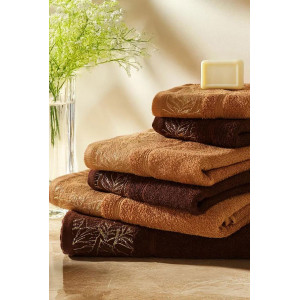Набор махровых полотенец "Листья" 6 шт. светло-коричневый-темно-коричневый