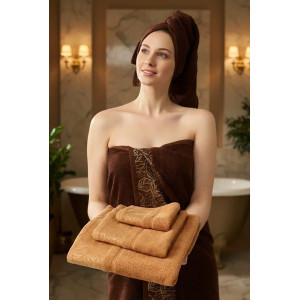 Набор махровых полотенец "Листья" 6 шт. светло-коричневый-темно-коричневый