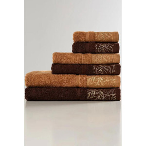 Набор махровых полотенец "Листья" 6 шт. светло-коричневый-темно-коричневый