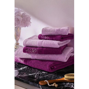 Набор махровых полотенец "Листья" 6 шт. фиолетовый-фуксия Набор махровых полотенец "Листья" 6 шт. фиолетовый-фуксия