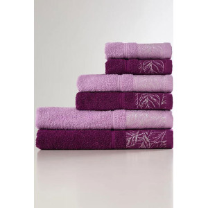 Набор махровых полотенец "Листья" 6 шт. фиолетовый-фуксия Набор махровых полотенец "Листья" 6 шт. фиолетовый-фуксия