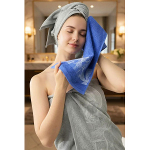 Набор махровых полотенец "Цветы" 6 шт. серый-синий Набор махровых полотенец "Цветы" 6 шт. серый-синий