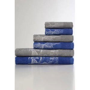 Набор махровых полотенец "Цветы" 6 шт. серый-синий Набор махровых полотенец "Цветы" 6 шт. серый-синий