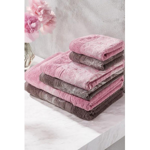 Набор махровых полотенец "Цветы" 6 шт. сирень-розовый Набор махровых полотенец "Цветы" 6 шт. сирень-розовый