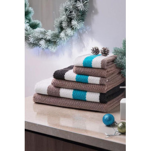 Набор махровых полотенец "Гармония" 6 шт. коричневый-полоса Набор махровых полотенец "Гармония" 6 шт. коричневый-полоса