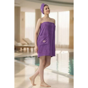 Набор для сауны женский махровый "Корона" (р-ры: 44-60) фуксия