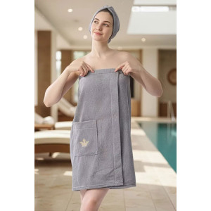 Набор для сауны женский махровый "Корона" (р-ры: 44-60) серый Набор для сауны женский махровый "Корона" (р-ры: 44-60) серый