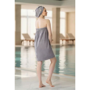 Набор для сауны женский махровый "Корона" (р-ры: 44-60) серый Набор для сауны женский махровый "Корона" (р-ры: 44-60) серый