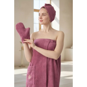 Набор для сауны женский махровый "Корона" (р-ры: 44-60) розовый
