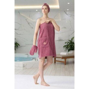 Набор для сауны женский махровый "Корона" (р-ры: 44-60) розовый