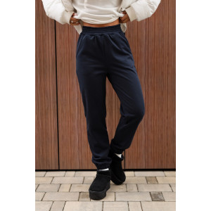 Брюки женские 2252/4 футер 3-х нитка с мехом (р-ры: 44-58) синий