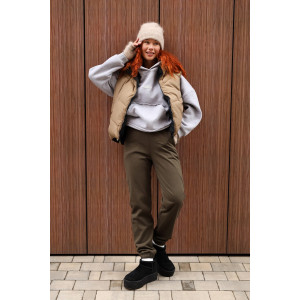 Брюки женские 2252/3 футер 3-х нитка с мехом (р-ры: 44-58) хаки