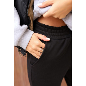 Брюки женские 2252/1 футер 3-х нитка с мехом (р-ры: 44-58) черный