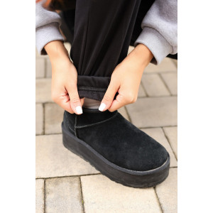 Брюки женские 2252/1 футер 3-х нитка с мехом (р-ры: 44-58) черный