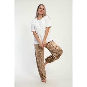 Костюм двойка женский "Амелия" велюр стрейч жаккард (р-ры: 48-58) коричневый