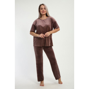 Пижама женская "Риана" велюр стрейч (р-ры: 48-58) кофе